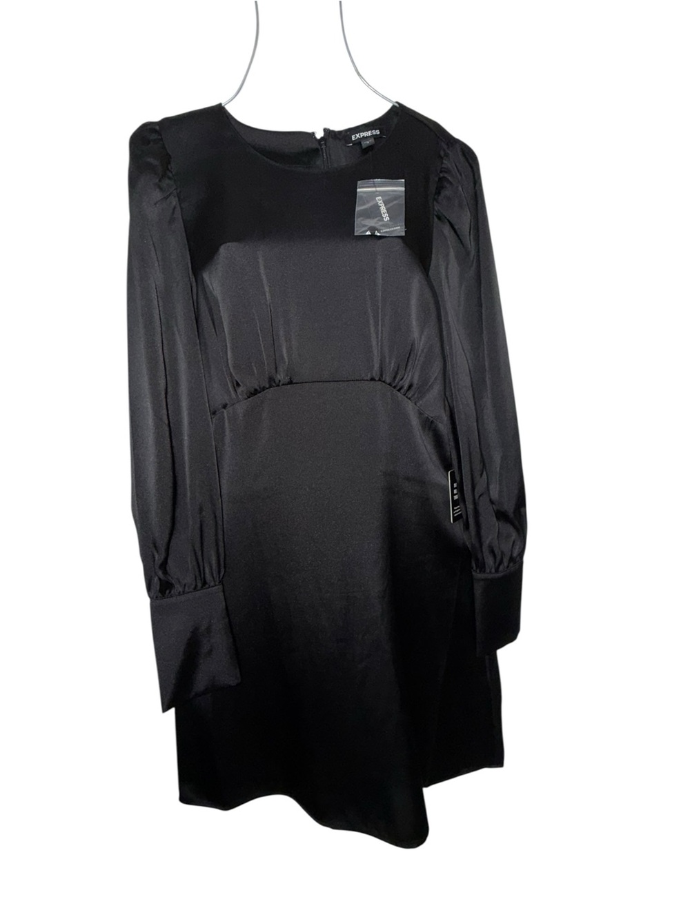 Express Black Satin Long-Sleeve Shift Dress